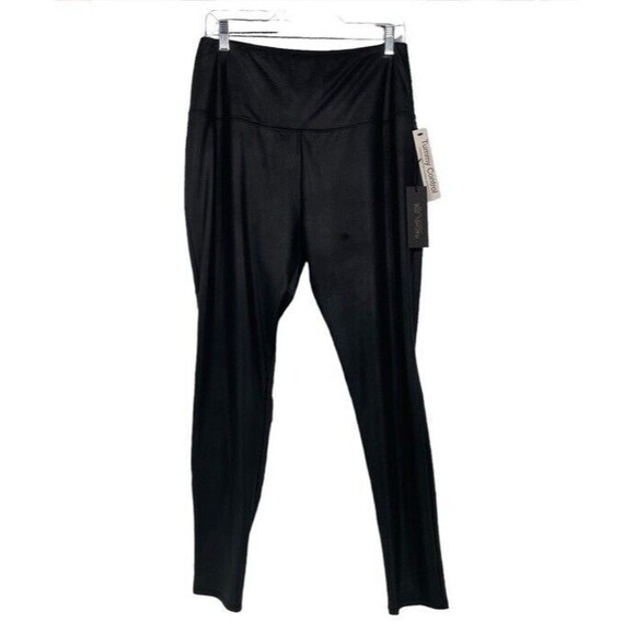 Rachel Zoe Solid Black Tummy Control Seamed Ponte Leggings XL Sexy Sleek Biker - Picture 2 of 12